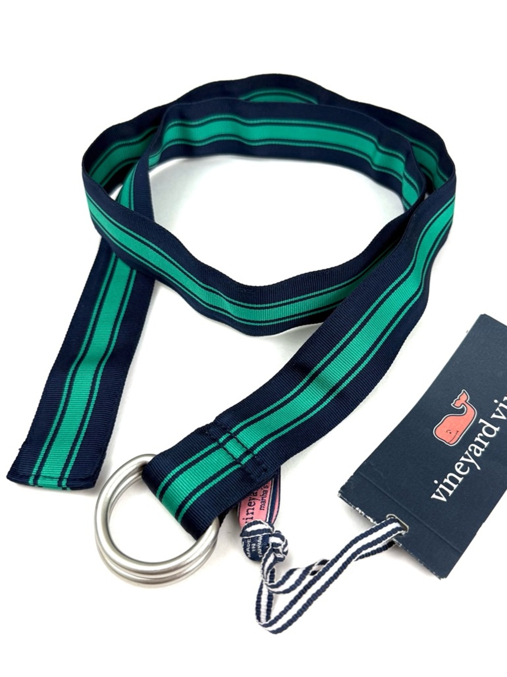 Vineyard Vines Boy’s Menemsha Stripe Grosgrain Stripe Ribbon D-Ring Belt